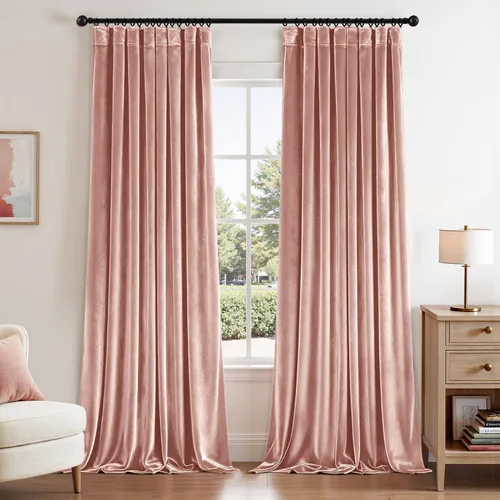Vista 33 de ANRODUO Cortinas de terciopelo beige de 45 pulgadas de largo, opacas con aislamiento térmico insonorizado, cortinas de privacidad para oscurecer