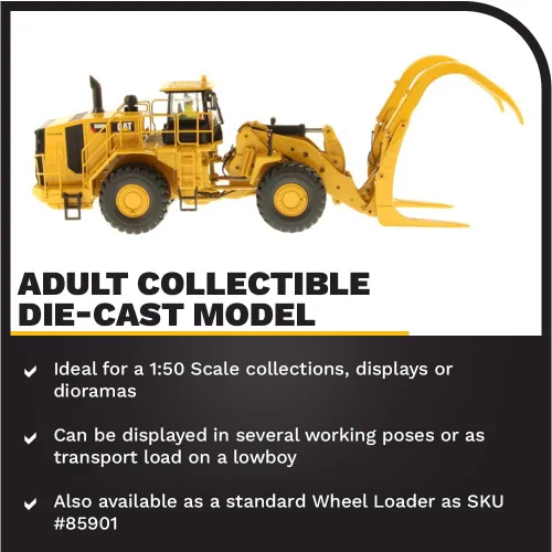 Vista 3 de Diecast Masters 1:50 Caterpillar 988K Cargadora de ruedas con garra - Serie High Line 85917