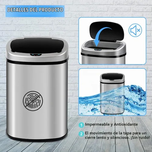 Vista 2 de HGS Basurero de cocina de 13 galones, de acero inoxidable con tapa, sensor automático, sin tacto, de gran capacidad, para el hogar, baño, oficina