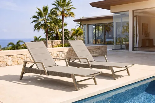 Vista 10 de PURPLE LEAF Sillones de día al aire libre con cojín para tomar el sol, tumbonas reclinables para bronceado, juego de 2, aluminio, para patio