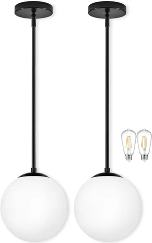 Vista 33 de Bagood Paquete de 2 lámparas colgantes de globo de 6 pulgadas, color dorado, luces colgantes de globo de mediados de siglo, luces colgantes de globo