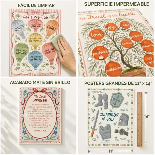 Vista 4 de Mr. Pen- Bible Posters, 15pc, Hand Drawn, 14x11 inch, Laminated Hand Drawn, Designed by Christian Parents in the US, Laminated Classroom Decoration