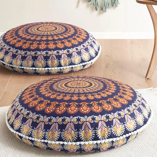 Vista 20 de Codi - Cojín de suelo para meditación, grande y redondo para adultos, diseño bohemio de mandala para exteriores, chimenea, yoga, sala de estar, 32