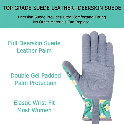 Vista 3 de SKYDEER Guantes de jardinería de piel de ciervo genuina para mujer, ultrasuaves y acolchados, ajuste cómodo para el trabajo (SD6611/M)