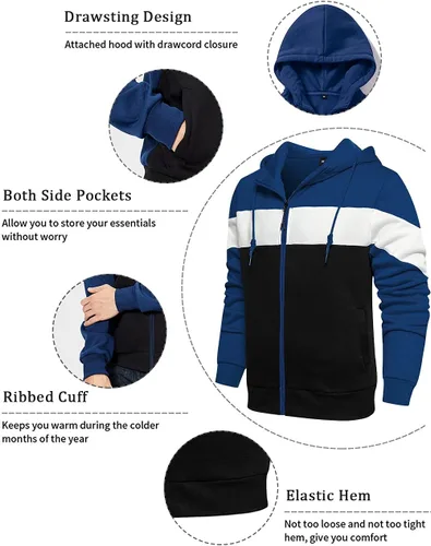 Vista 3 de DUOFIER Sudadera con capucha y cremallera frontal para hombre con capucha y bloqueo