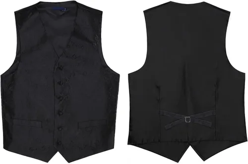 Vista 5 de Enlision Mens Vest Tie Set Paisley Vest and Necktie Pocket Square 3pc Formal Dress Waistcoat for Suit or Tuxedo