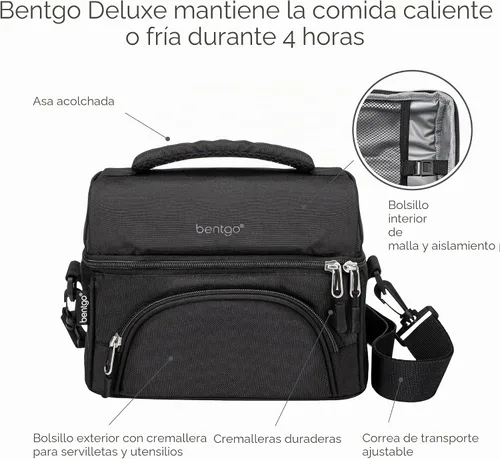 Vista 4 de Bentgo® Bolsa de almuerzo Deluxe - Lonchera duradera y aislada con bolsillo exterior con cremallera, bolsillo interior de malla, correas acolchadas