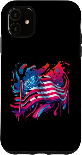 Vista 5 de iPhone 15 Watercolor American USA Flag Patriot 4th of July Fourth Pink Case