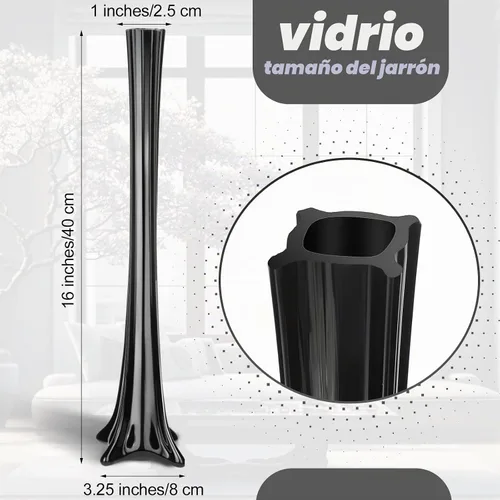 Vista 2 de Roshtia 6 jarrones de torre Eiffel a granel de 16 pulgadas, jarrones altos de vidrio con base delgada para centros de mesa de boda, flores Negro