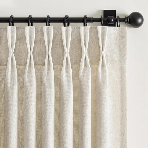 Vista 21 de 2 paneles de cortinas plisadas de lino beige de 84 pulgadas de largo, para dormitorio y sala de estar, cortina plisada con ganchos y pestaña trasera
