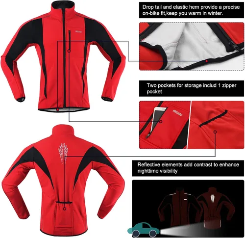 Vista 5 de Chaqueta térmica para ciclismo (tejido Softshell, resistente al viento, impermeable, 15K) de ARSUXEO