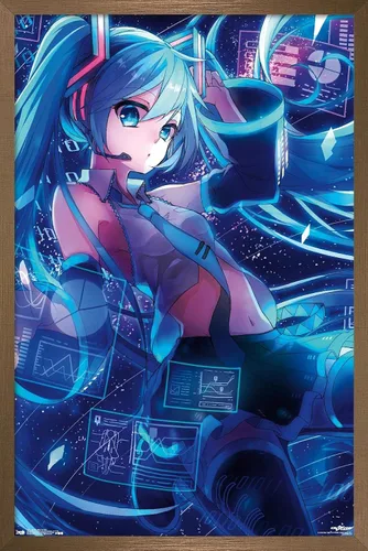 Vista 13 de Trends International Hatsune Miku - Póster de pared con pantallas, 14.725 x 22.375 pulgadas, versión enmarcada de madera de granero