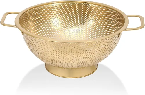 Vista 8 de Colador dorado para cocina, 3 cuartos de galón, colador de acero inoxidable con asa para frutas, verduras, cocinar alimentos, apto para lavavajillas