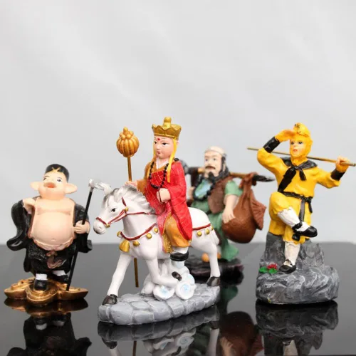 Vista 8 de 4 piezas de estatua de viaje al oeste, figura de Sun Wukong, escultura de monje de Buda de resina para decoración de oficina en casa, regalos