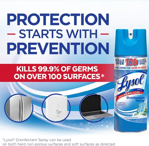 Vista 6 de Lysol Spray sanitizante y antibacteriano para desinfectar y desodorizar, cascada de primavera, 12.5 Fl Oz