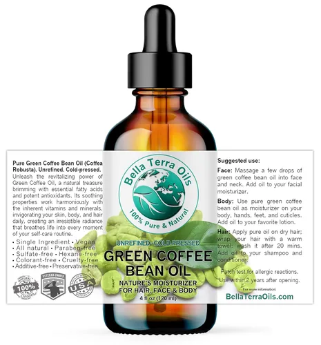 Vista 2 de Bella Terra Oils - Aceite de grano de café verde de 4 onzas - Rico en ácido quínico y lignanos, prensado en frío de auténticos granos de café
