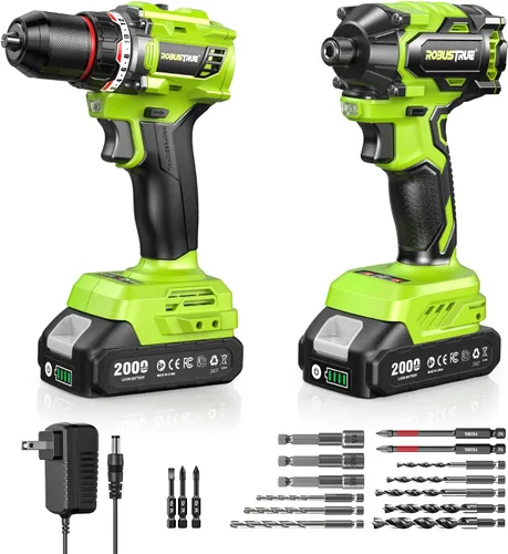 Vista 10 de Robustrue Destornillador de impacto: Destornillador de impacto inalámbrico hexagonal de 21 V 1/4", 230 N.m (2,035 pulgadas-libras) Juego de taladro