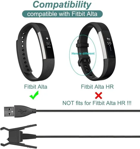 Vista 2 de Paquete de 2 cargadores para monitor de actividad física Fitbit Alta (1m/3.3ft) Cable de carga USB Repalcement para Fitbit Alta