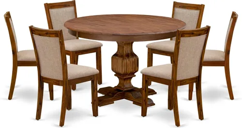 Vista 16 de East West Furniture F2MZ5-N04 - Juego de muebles de comedor de 5 piezas, incluye una mesa de comedor redonda con pedestal y 4 sillas tapizadas