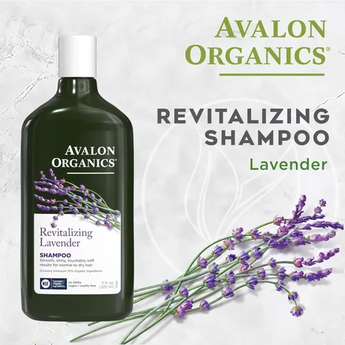 Vista 4 de Champú revitalizante de lavanda Avalon Organics, para cabello suave, brillante y agradable al tacto para cabello normal a seco, 11 onzas fluidas