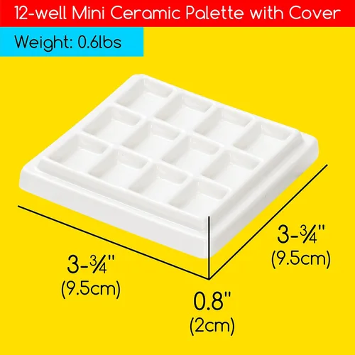 Vista 2 de MEEDEN Paleta de acuarela de cerámica con tapa, bandeja de mezcla de porcelana blanca de 12 pocillos, paleta de pintura para artista con tapa