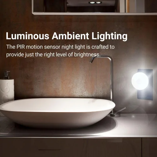 Vista 4 de Luz de sensor de noche brillante LED Sensor de movimiento y luz Toma de corriente alterna enchufable cuello flexible giratorio PIR lámpara