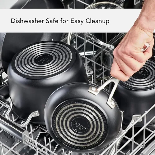 Vista 5 de KitchenAid - Juego de ollas y sartenes antiadherentes de inducción con anodizado duro, 10 piezas, color negro mate Juego de utensilios de cocina