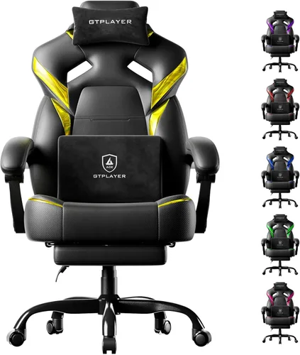 Vista 11 de GTPLAYER Silla de juegos grande y alta para adultos, silla de oficina ergonómica con reposapiés, capacidad resistente de 350 libras, respaldo alto