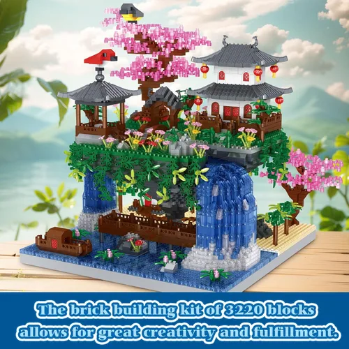 Vista 7 de Juego de construcción de árbol de cerezo en flor, bloques de arquitectura china, juego de casa Sakura japonesa, juego de bonsái para adultos, regalo