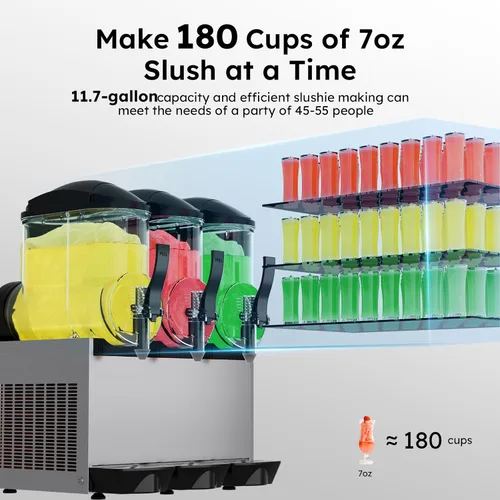 Vista 2 de Máquina comercial de granizado de 3 cuencos, 11.7 galones (3 x 3.9 galones) Máquina de bebidas congeladas de acero inoxidable de 900 W, máquina