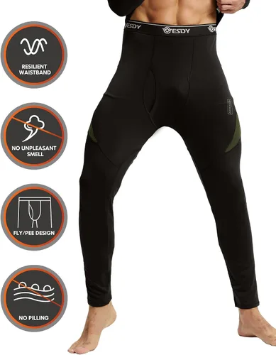 Vista 3 de CL convallaria Conjunto de ropa interior térmica para hombre con bragueta, capa base larga para invierno, equipo de caza, parte superior e inferior