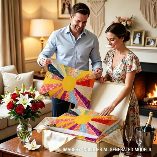 Vista 5 de Juego de ropa de cama de 4 piezas con diseño floral de explosión de sol Patchwork Artesano