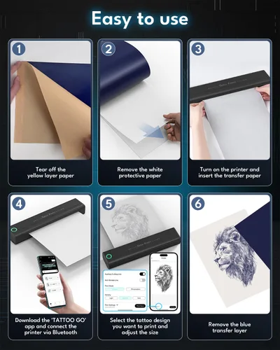 Vista 5 de Impresora inalámbrica de plantillas de tatuaje 2025 con 10 piezas de papel de transferencia, máquina impresora de tatuajes para artistas de tatuajes