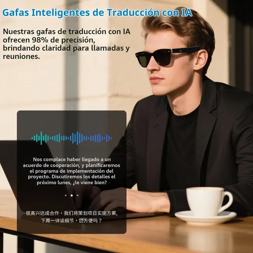 Vista 6 de Lentes inteligentes AI Translator con tecnología GPT, compatible con más de 160 idiomas, traducción en tiempo real, reducción de ruido AI, llamadas