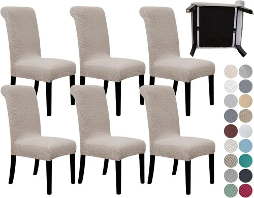 Vista 17 de SPRINGRICO Paquete de 2 fundas para sillas de comedor con cinturón de seguridad, fundas elásticas para sillas Parsons lavables, fundas protectoras