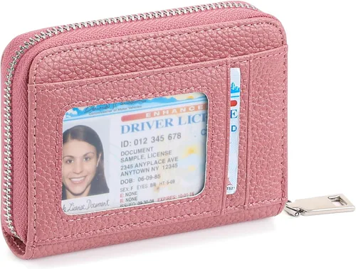 Vista 17 de FALAN MULE Cartera de Cuero para Tarjetas de Crédito con Bloqueo RFID Pequeña para Mujeres con Muñequera, Azul claro, Vintage