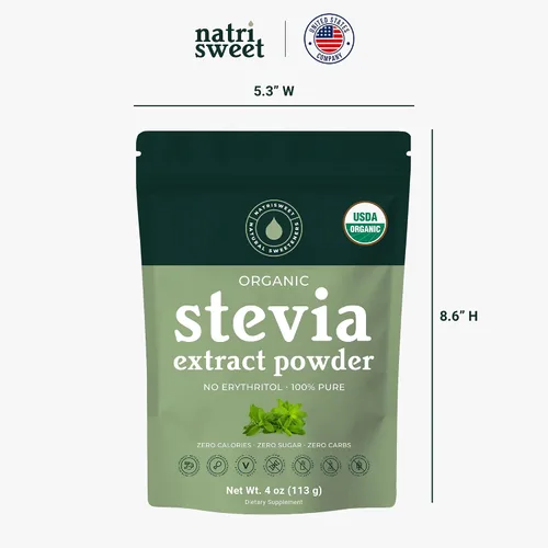 Vista 7 de Polvo de stevia orgánico, edulcorante de stevia 100% puro, 4 onzas, alternativa de azúcar de bajo índice glucémico, edulcorante en polvo