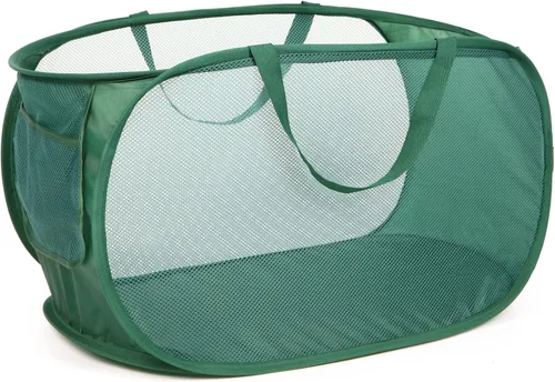 Vista 31 de Cestas de lavandería plegables duraderas, cesta de lavandería desplegable de malla con bolsillo lateral, cesta de ropa plegable con asas