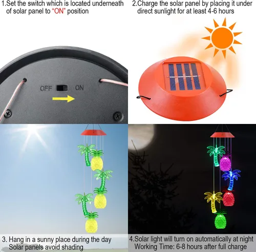 Vista 4 de Solawindchime Campanillas de viento de piña, árbol de coco, regalos para mujeres, campanillas de viento solares que cambian de color, luces solares