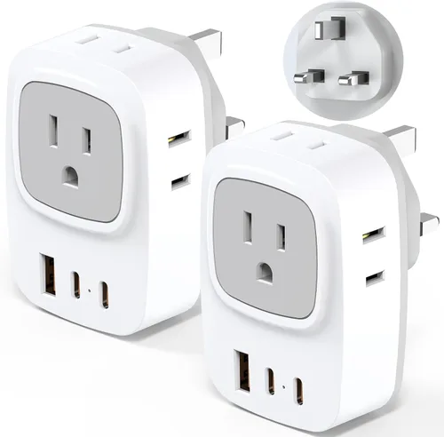 Vista 8 de Paquete de 2 adaptadores de enchufe de viaje europeos, adaptador de corriente 7 en 1 Brasil, 4 salidas de CA con 3 puertos de carga USB, adaptador