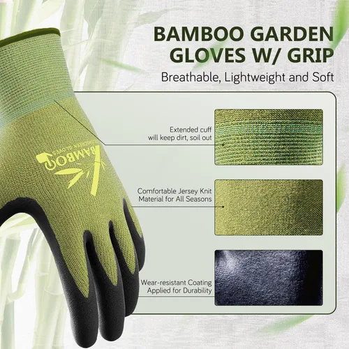 Vista 2 de COOLJOB 2 pares de guantes de jardinería para mujeres y hombres, guantes de trabajo de bambú para pantalla táctil, guantes de trabajo