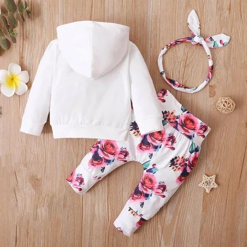 Vista 2 de Conjunto de dos piezas para niña, paquete de 3 unidades, sudadera con capucha y pantalones, ropa de invierno para niñas
