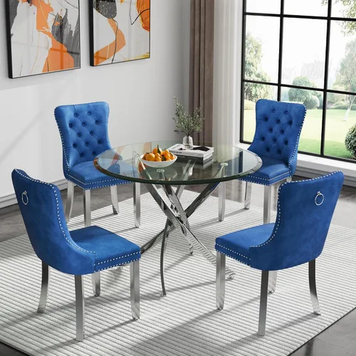 Vista 84 de Juego de mesa de comedor SSLine moderno de 3 piezas con mesa redonda de vidrio para 2, lujosa mesa de comedor circular de 36" con tapa de vidrio