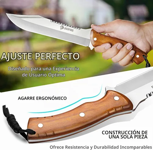 Vista 4 de NedFoss Cuchillo Machete de 13.5" con Funda de Cuero, Hoja de Acero 8Cr14Mov Resistente de 0.22" de Grosor con Espiga Completa, Machete Kukri