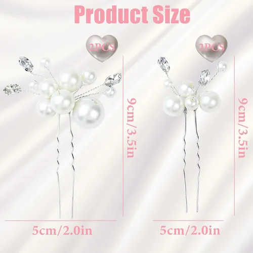 Vista 2 de Pinza para el cabello, 4 horquillas de perlas para el cabello, plateadas, para mujeres y niñas, accesorios para el cabello de boda
