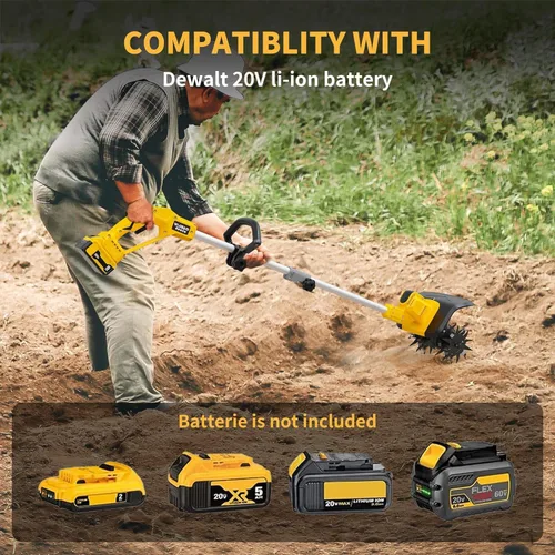 Vista 4 de Cultivador sin cable compatible con batería Dewalt 20V (solo herramienta), cultivador de jardín eléctrico con 360 RPM, ancho de labrado de 9