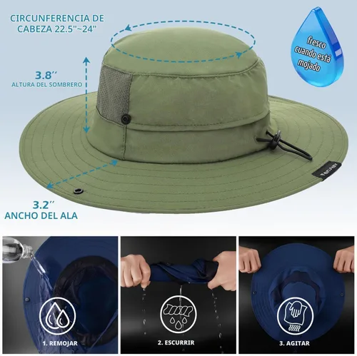 Vista 4 de Cooling Sun Bucket Hat, UPF 50+ Wide Brim Boonie Hat with Ponytail Hole 01 Verde (01 Army Green)
