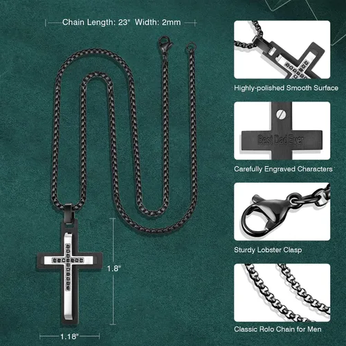 Vista 4 de PAITAIN Collar de cruz para hombres, regalos de cumpleaños para papá, joyería para hombres, papá, chapado en oro blanco, acero de titanio, cruz