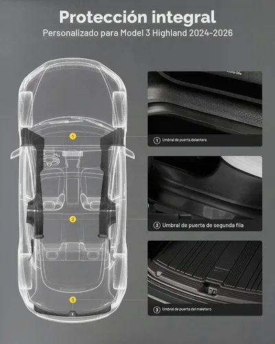 Vista 3 de 3W Juego completo de protectores de umbral de puerta para Tesla Model 3