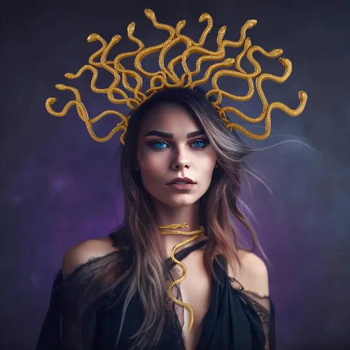 Vista 7 de Chicingyou Juego de 10 disfraces de Halloween de Medusa, accesorios de joyería de serpiente dorada para mujer, con capa larga con capucha, capa